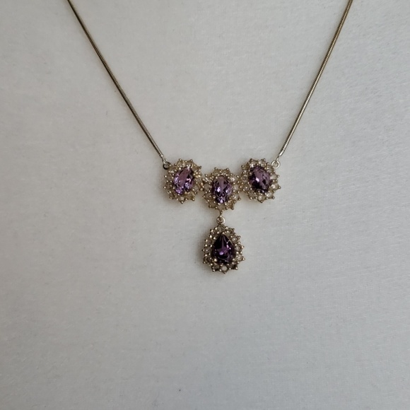 Sterling Silver Amethyst Diamond Necklace - Picture 2 of 8